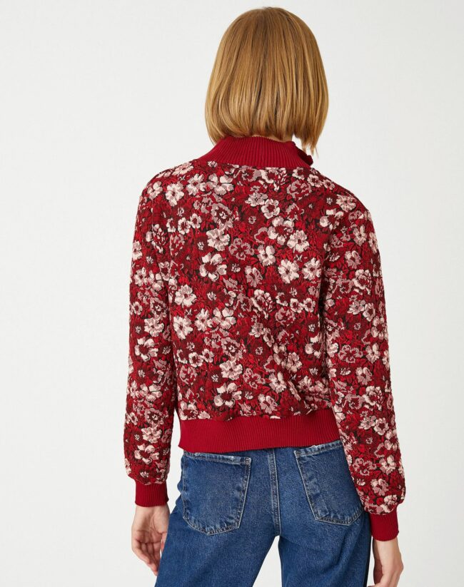 Jacquard Floral Sweater Half Zipper - Image 4